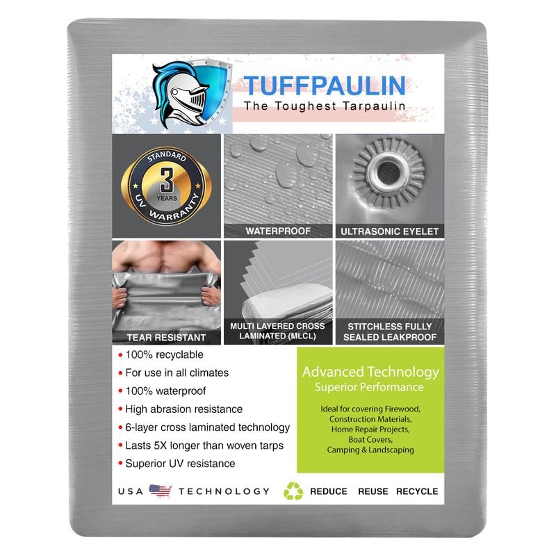 TUFFPAULIN 6 x 6 Ft 120 GSM Silver Waterproof Tirpal UV Resistant - Image 3