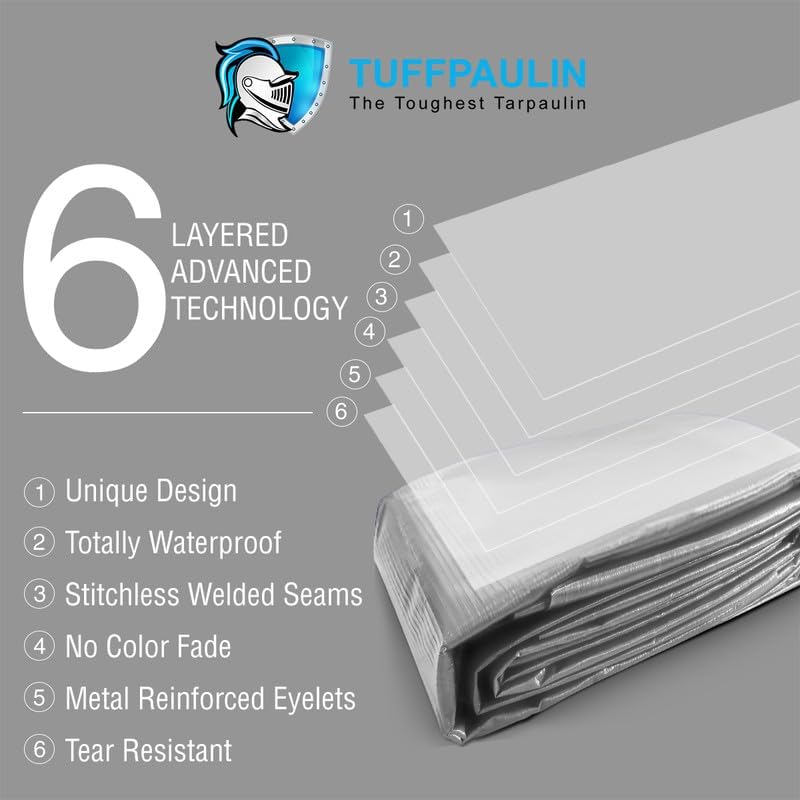 TUFFPAULIN 6 x 6 Ft 120 GSM Silver Waterproof Tirpal UV Resistant - Image 5