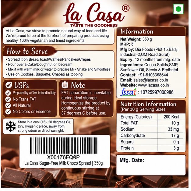 La Casa Sugar-Free Milk Chocolate