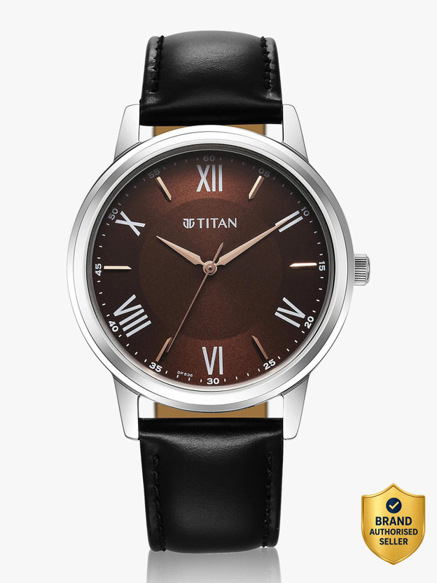 Titan Karishma Brown Dial Black Leather Strap Analog Watch - For
