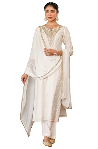 Janasya Women's Off White Chanderi