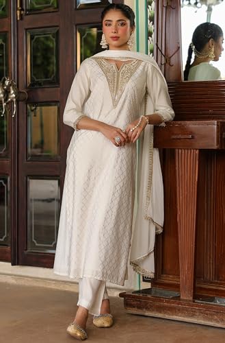 Janasya Women's Off White Chanderi