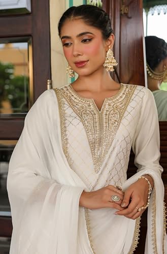 Janasya Women's Off White Chanderi