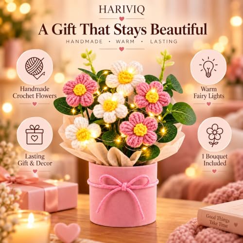 Knitted Yarn Flower Pot with Light - Image 3