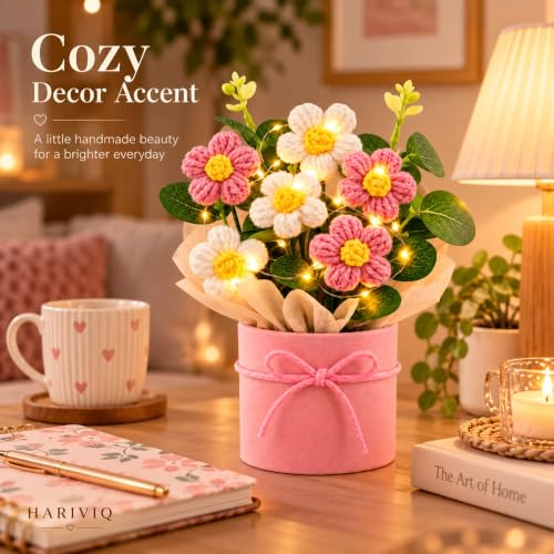 Knitted Yarn Flower Pot with Light - Image 6