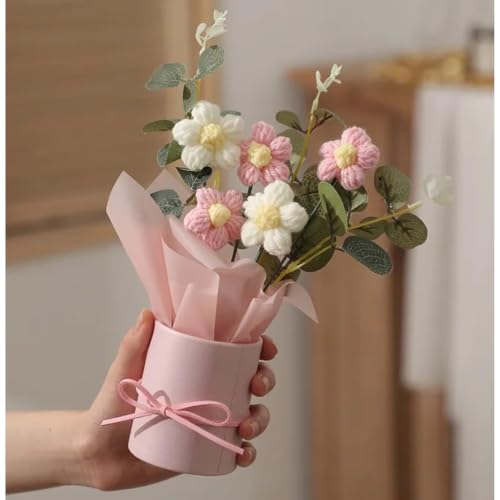 Knitted Yarn Artificial Botanical Flower Pot Table Decor Arrangement