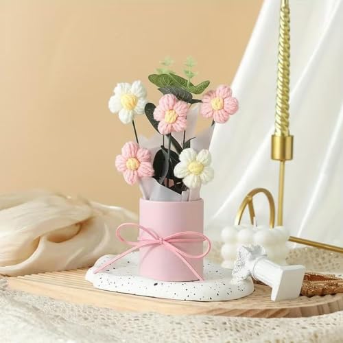 Knitted Yarn Artificial Botanical Flower Pot Table Decor Arrangement - Image 2