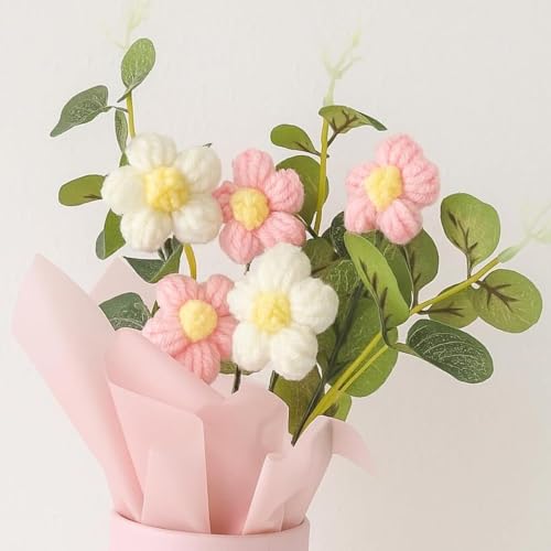 Knitted Yarn Artificial Botanical Flower Pot Table Decor Arrangement - Image 3