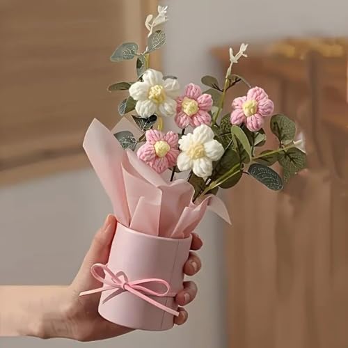 Knitted Yarn Artificial Botanical Flower Pot Table Decor Arrangement - Image 4