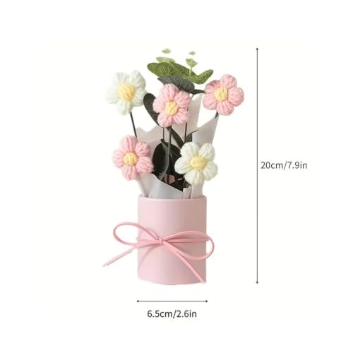 Knitted Yarn Artificial Botanical Flower Pot Table Decor Arrangement - Image 5