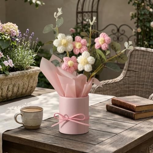 Knitted Yarn Artificial Botanical Flower Pot Table Decor Arrangement - Image 7