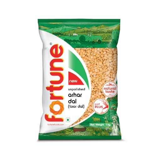 Fortune Arhar Dal (Toor Dal), 1 kg, Unpolished and Sortex cleaned