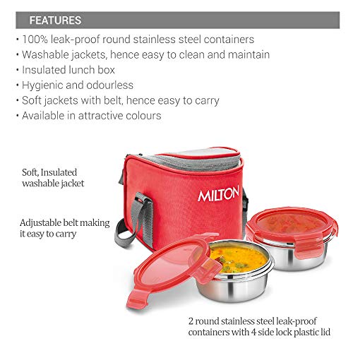 MILTON Cube 2 Lunch Box, 300 ml, Set of 2, Red - Image 3