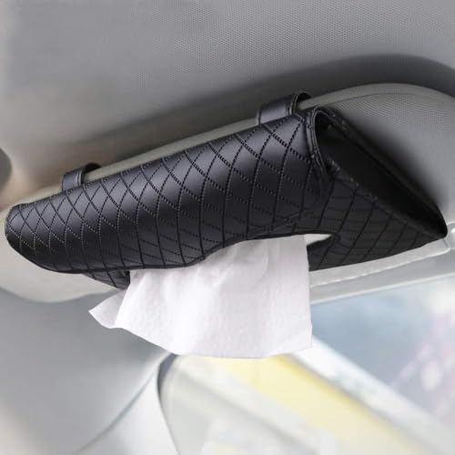 Car Tissue Holder Visor Mount PU Leather Organizer Case Black 9.4x5.1 Inch