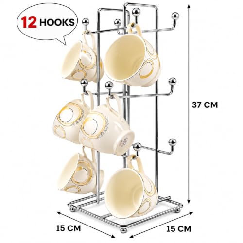 Bromine Chrome Metal Mug Tree Stand with 12 Hooks, 37 cm - Image 2