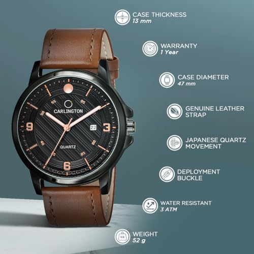 Carlington Analog Watches for Men with Leather Strap - CT 1050 - Image 3