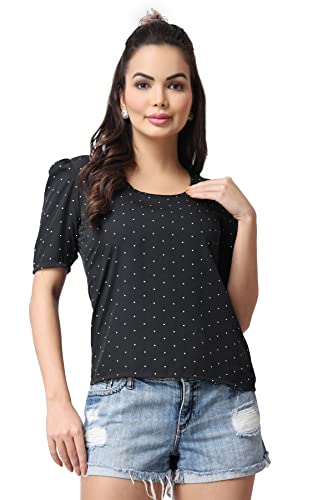 POPWINGS Casual Printed Puff Sleeves