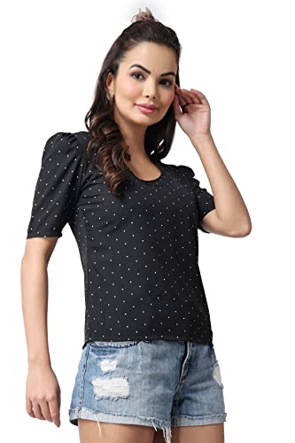 POPWINGS Casual Printed Puff Sleeves