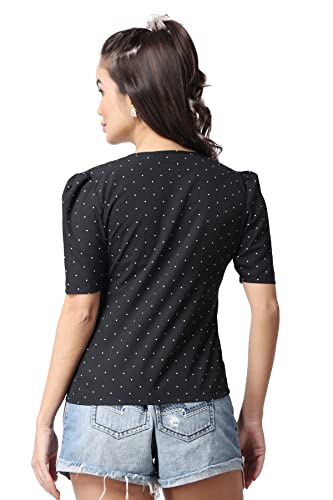 POPWINGS Casual Printed Puff Sleeves