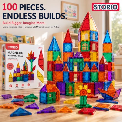 Storio 100 Pieces Magnetic Tiles