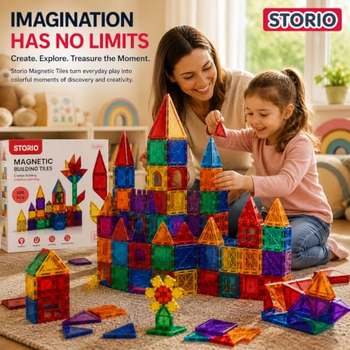 Storio 100 Pieces Magnetic Tiles