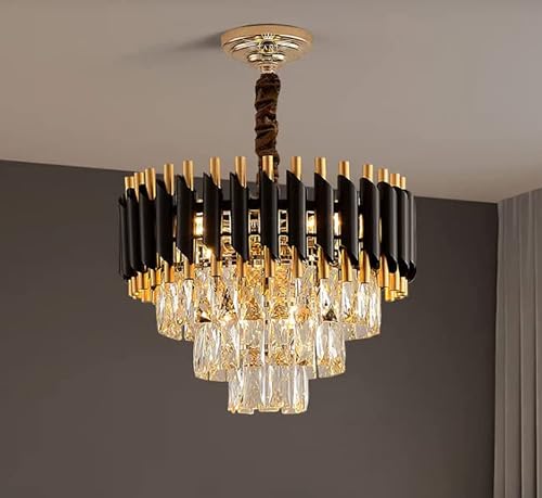Desidiya Black Gold Crystal Chandelier Light 400mm for Living Room