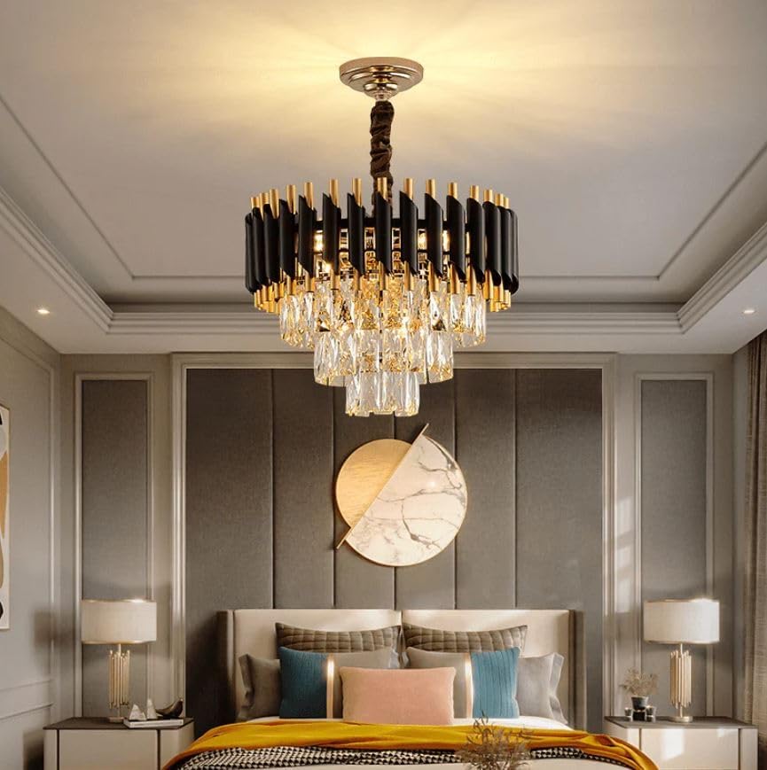 Desidiya Black Gold Crystal Chandelier Light 400mm for Living Room - Image 3