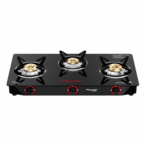 Butterfly Smart 3 Burner Glass Top Gas Stove with Manual Ignition