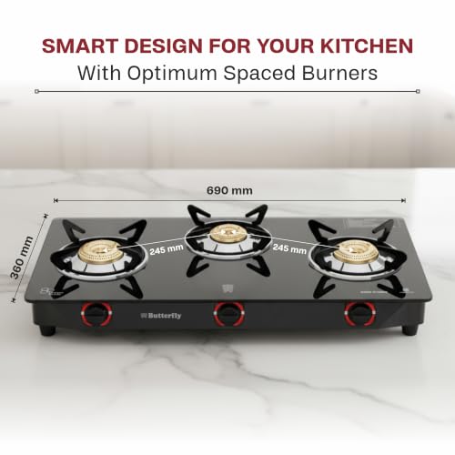 Butterfly Smart 3 Burner Glass Top Gas Stove with Manual Ignition - Image 7