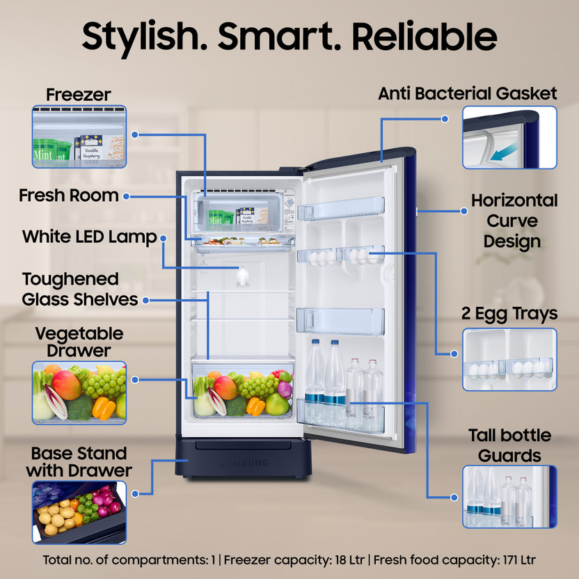 Samsung 189 L Direct Cool Single Door 4 Star Refrigerator with Ba - Image 5