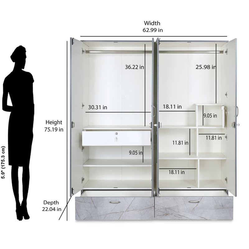 Nilkamal Marbito 4-Door Wooden Wardrobe
