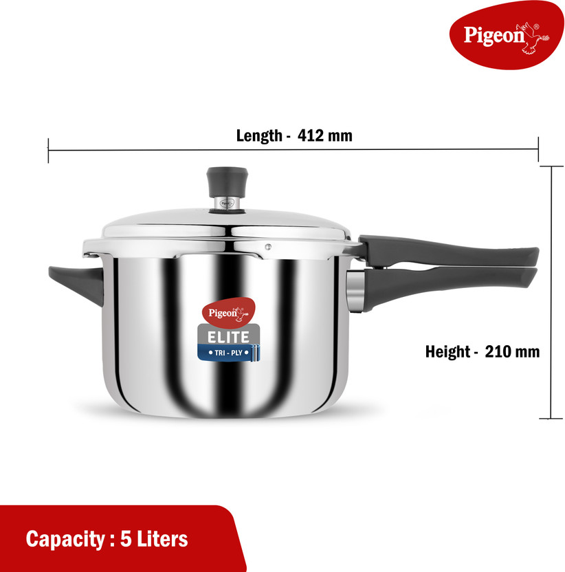 Pigeon Elite Shine and 5 L Induction Bottom Pressure Cooker (Trip - Image 3