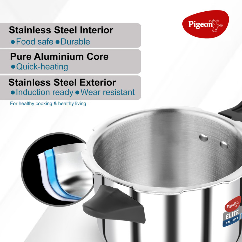 Pigeon Elite Shine and 5 L Induction Bottom Pressure Cooker (Trip - Image 5