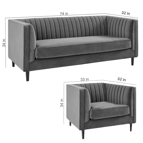 FURNY Modanway 5 Seater 3+1+1 Premium Fabric Spacious Sofa Set (Grey) - Image 2