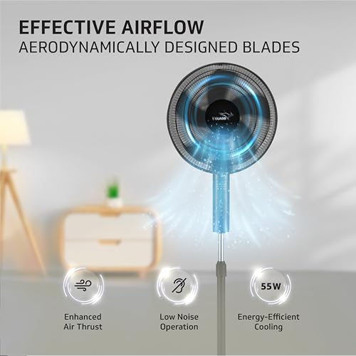 V-Guard Esfera 5 Blade 400 mm Pedestal Fan With Remote Control| Black - Image 7