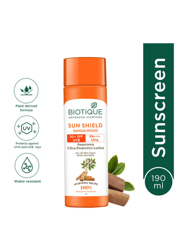 BIOTIQUE Sunscreen - SPF 50+ PA+++ Sun Shield Sandalwood Lotion U