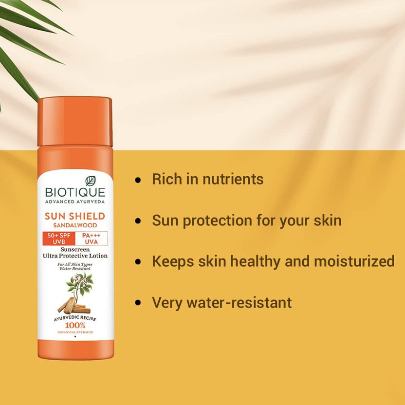 BIOTIQUE Sunscreen - SPF 50+ PA+++ Sun Shield Sandalwood Lotion U - Image 5