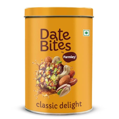 Farmley Date Bites, Dates Barfi Made with Dates, Pista, Cashews, Almonds, Honey and Pure Ghee, Dry Fruits Nuts, Healthy Snacks, Healthy Sweets, Gluten Free, No Refined Sugar, 200g (10 Pieces)