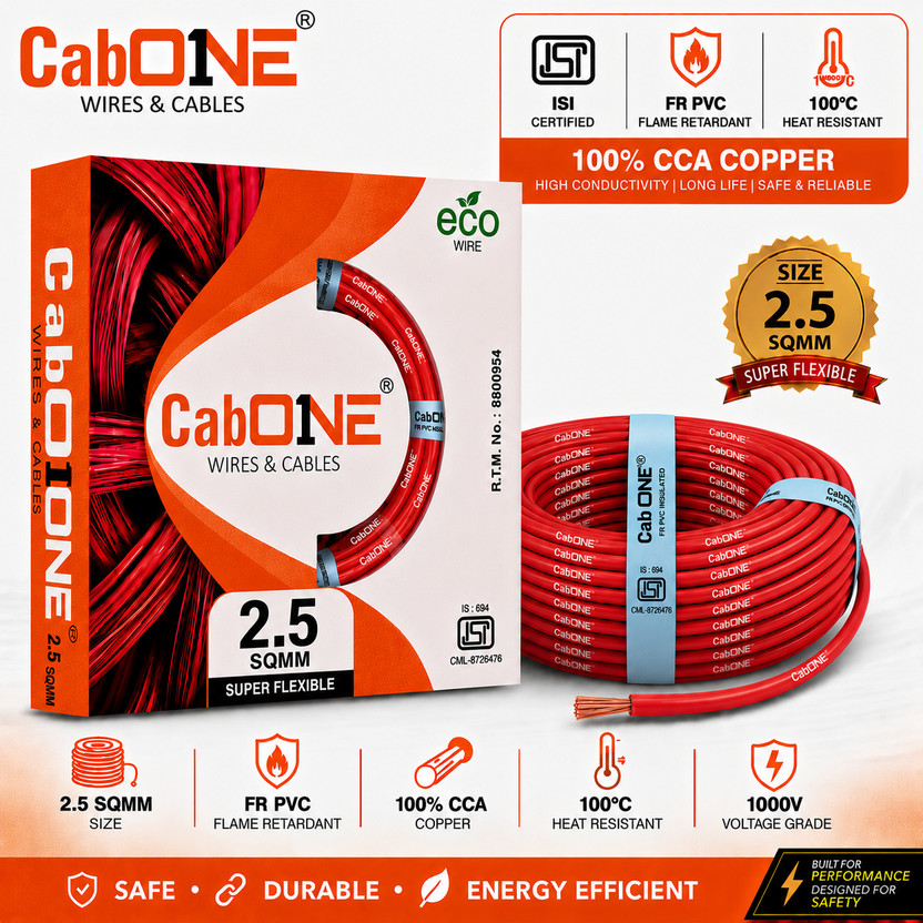 CabONE Lite 2.5 Sqmm CCA Copper Wire | 90m | Single Core | FR PVC...more