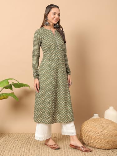 FIORRA Womens Cotton Regular Fit Floral Printed A-Line Kurta - Image 2