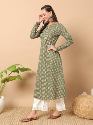 FIORRA Womens Cotton Regular Fit Floral Printed A-Line Kurta - Image 3