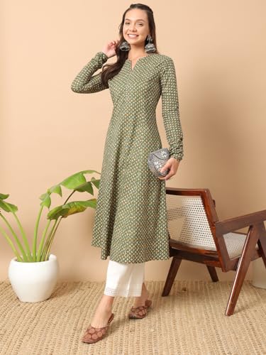 FIORRA Womens Cotton Regular Fit Floral Printed A-Line Kurta - Image 5