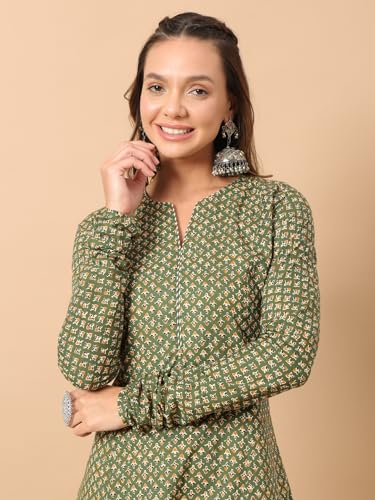 FIORRA Womens Cotton Regular Fit Floral Printed A-Line Kurta - Image 6