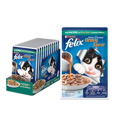 Purina Felix Mackerel Gravy Lover, Wet Adult Cat Food, Pack of 12 (12x70g)