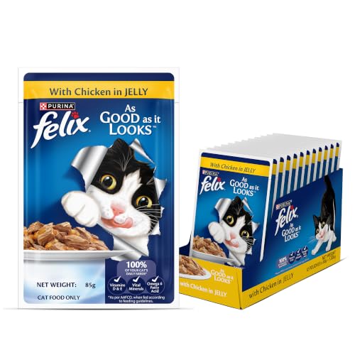 Purina Felix Chicken in Jelly, Wet Food for Adult Cats, Pack of 12 (12x85g)