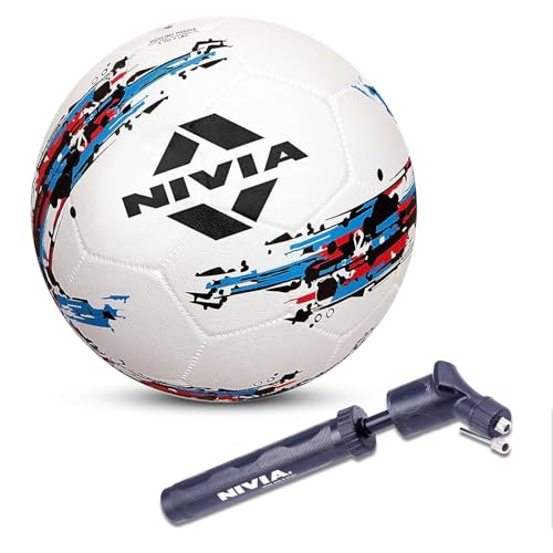 Nivia Storm Rubber Football with Ball Pump, Size 5, (White)