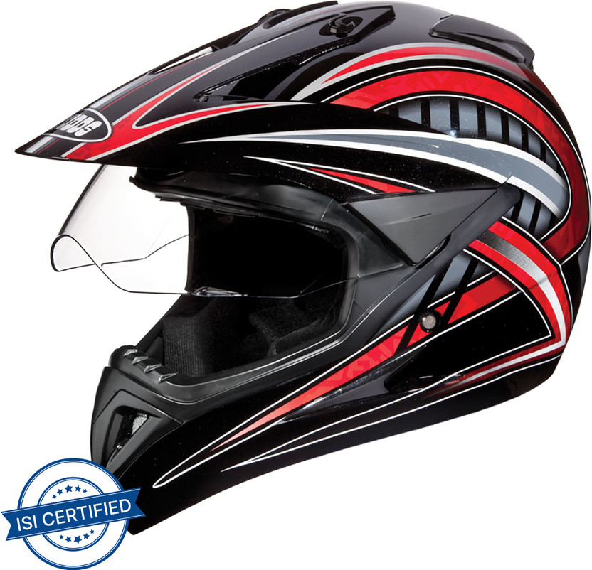STUDDS Motocross D2 with Visor Motorbike Helmet (Black)