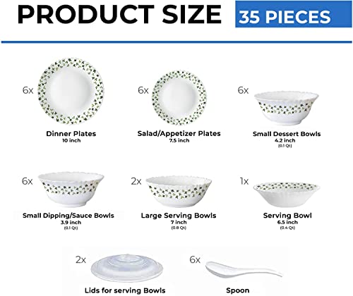 Larah by Borosil 35 Pieces Sage Opalware Dinner Set for Family of 6 - Image 3