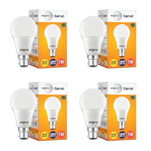 wipro Garnet Base B22 7-Watt LED Bulb (Warm White) - Pack of 4