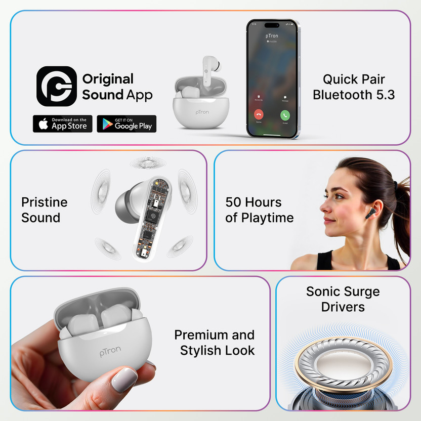 PTron Vibe w/ 50hrs Playtime, Mobile App, Clear Calls, 13mm Drive - Image 3